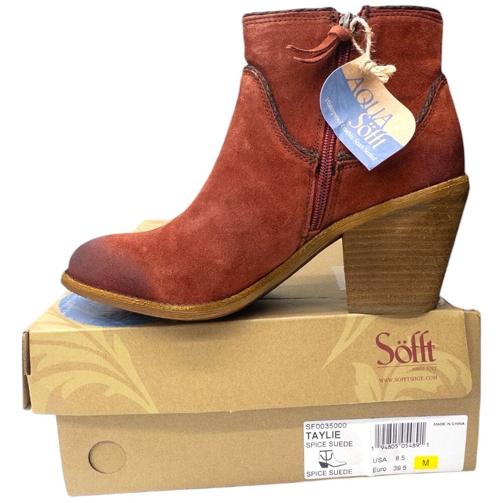 Sofft Taylie Waterproof Suede Leather Heeled Ankle Boots Womens Size 8.5 Red